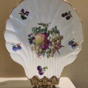 Vintage Limoges France Porcelain Plate Sea Shell Shape Fruit Design Home Accents